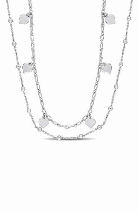 DELMAR Heart & Ball Bead Chain Layered Necklace