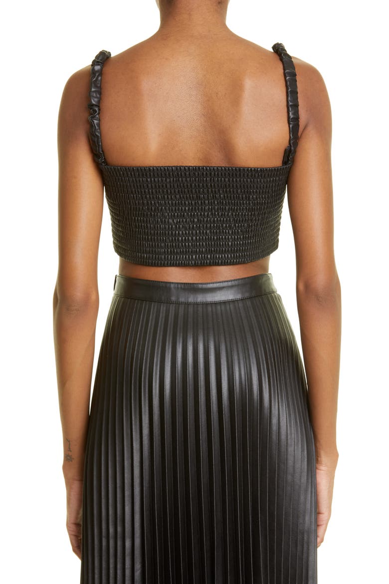 Smocked Faux Leather Crop Top, Alternate, color, BLACK