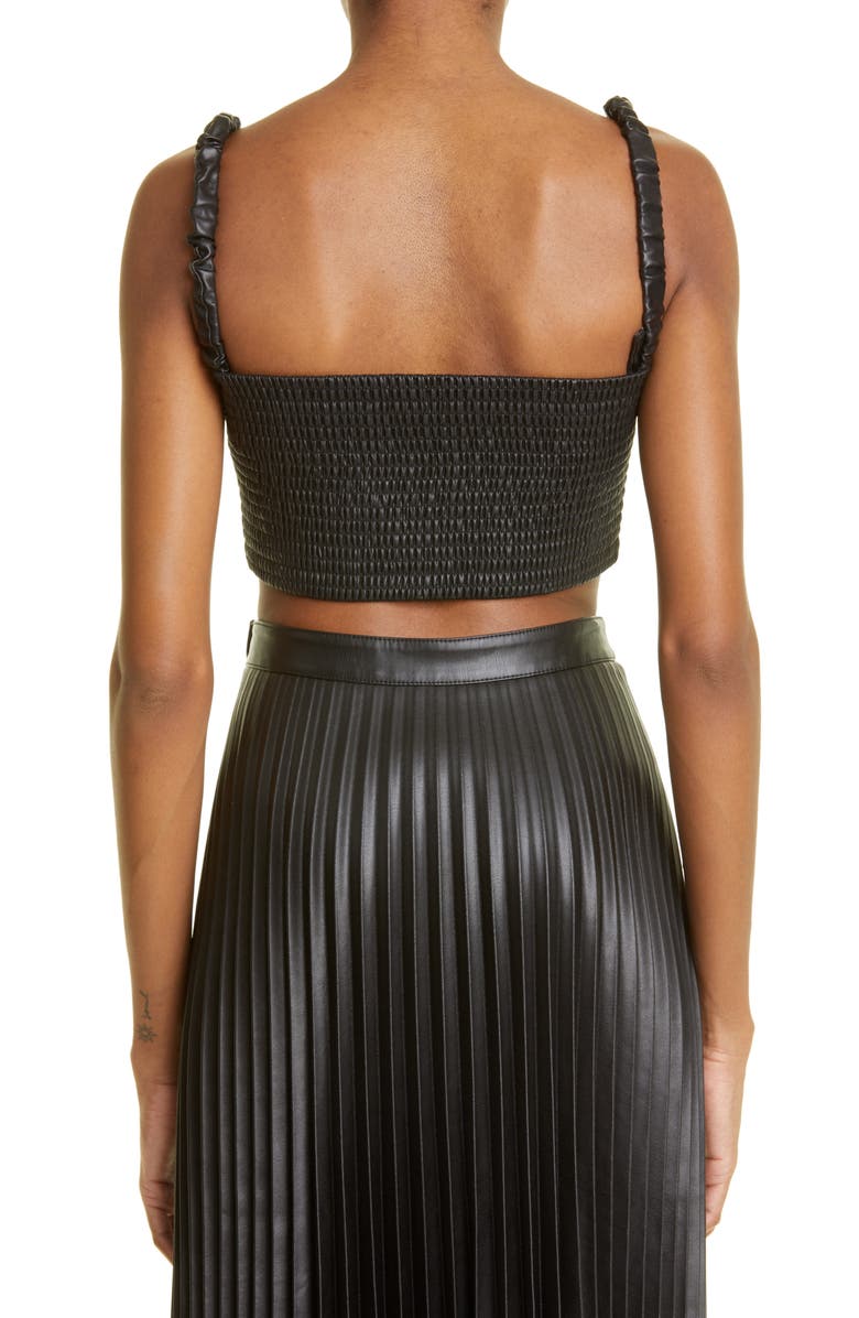 Proenza Schouler White Label Smocked Faux Leather Crop Top, Alternate, color, 