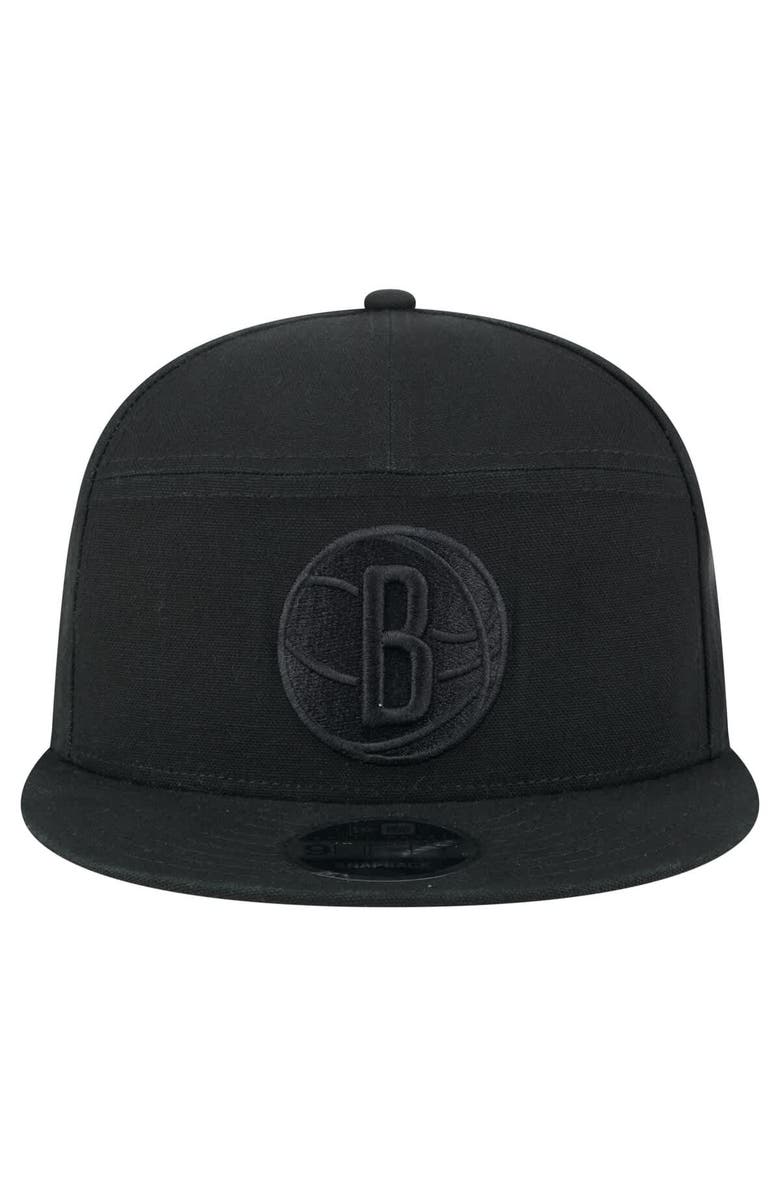 New Era Men's New Era Black Brooklyn Nets Adventure Canvas Split Panel 9FIFTY Snapback Hat, Alternate, color, Black