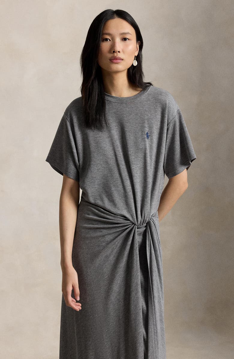 Polo Ralph Lauren Side Twist Midi T-Shirt Dress, Alternate, color, Cobblestone Heather