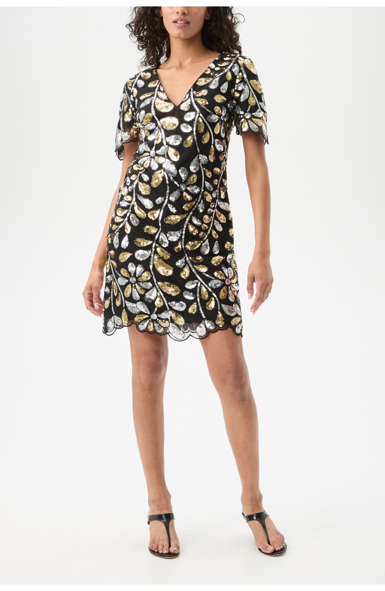 Trina Turk Obelle 2 Short Sleeve Sequin Dress, Main, color, Black/Gold