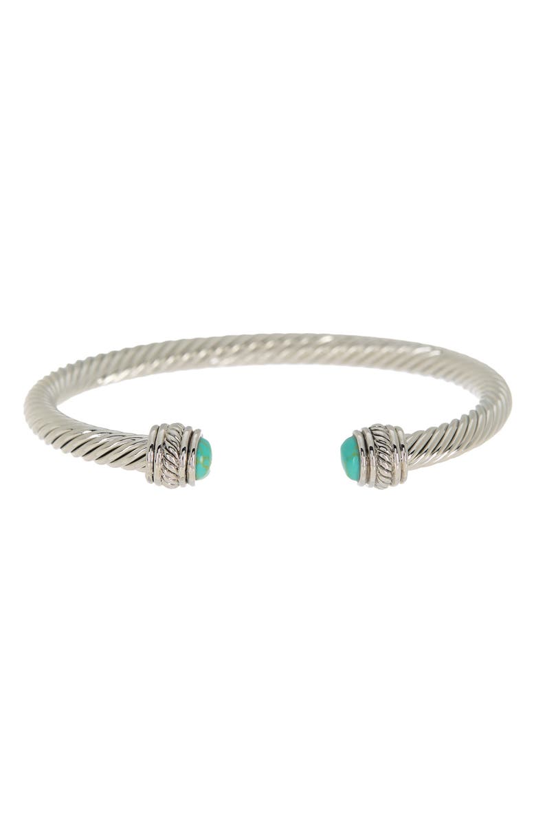 MESHMERISE MESHMERIZE White Gold Plated Turquoise Twisted Cable Bangle Bracelet, Main, color,