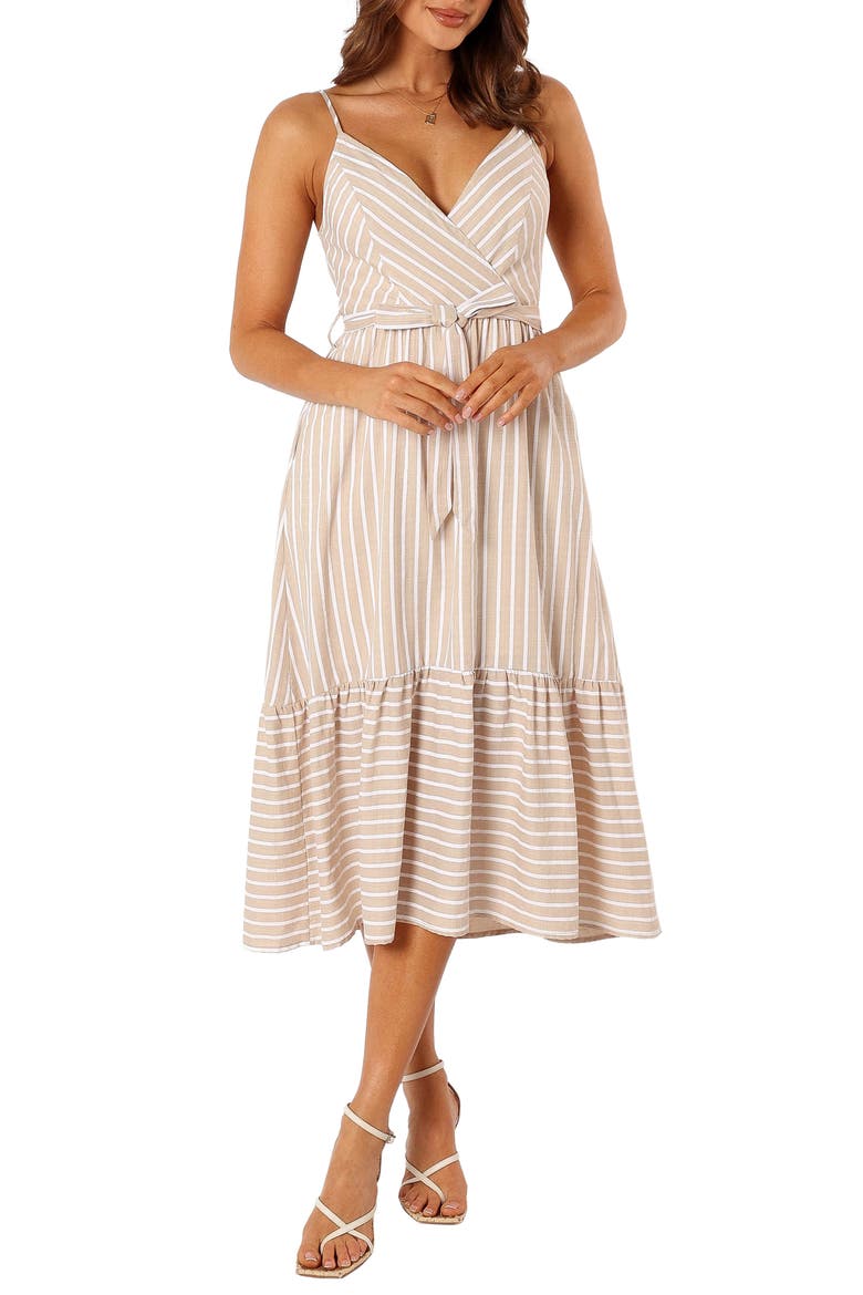 Odette Stripe Midi Dress, Main, color, BEIGE STRIPE