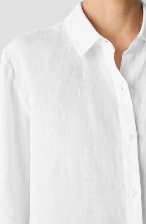 Eileen Fisher Classic Collar Organic Linen Long Button-up Shirt In White