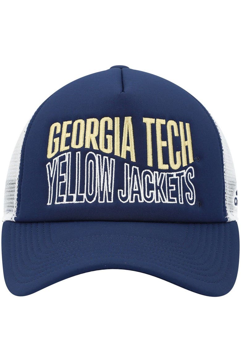 Men's adidas Navy/White Georgia Tech Yellow Jackets Wave Foam Trucker Snapback Hat, Alternate, color, Navy