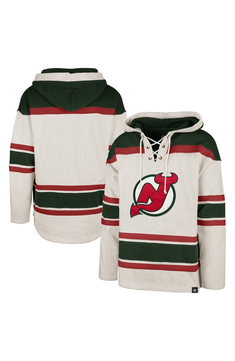 '47 Men's '47 Oatmeal New Jersey Devils Rockaway Lace-Up Pullover Hoodie, Main, color, Oatmeal