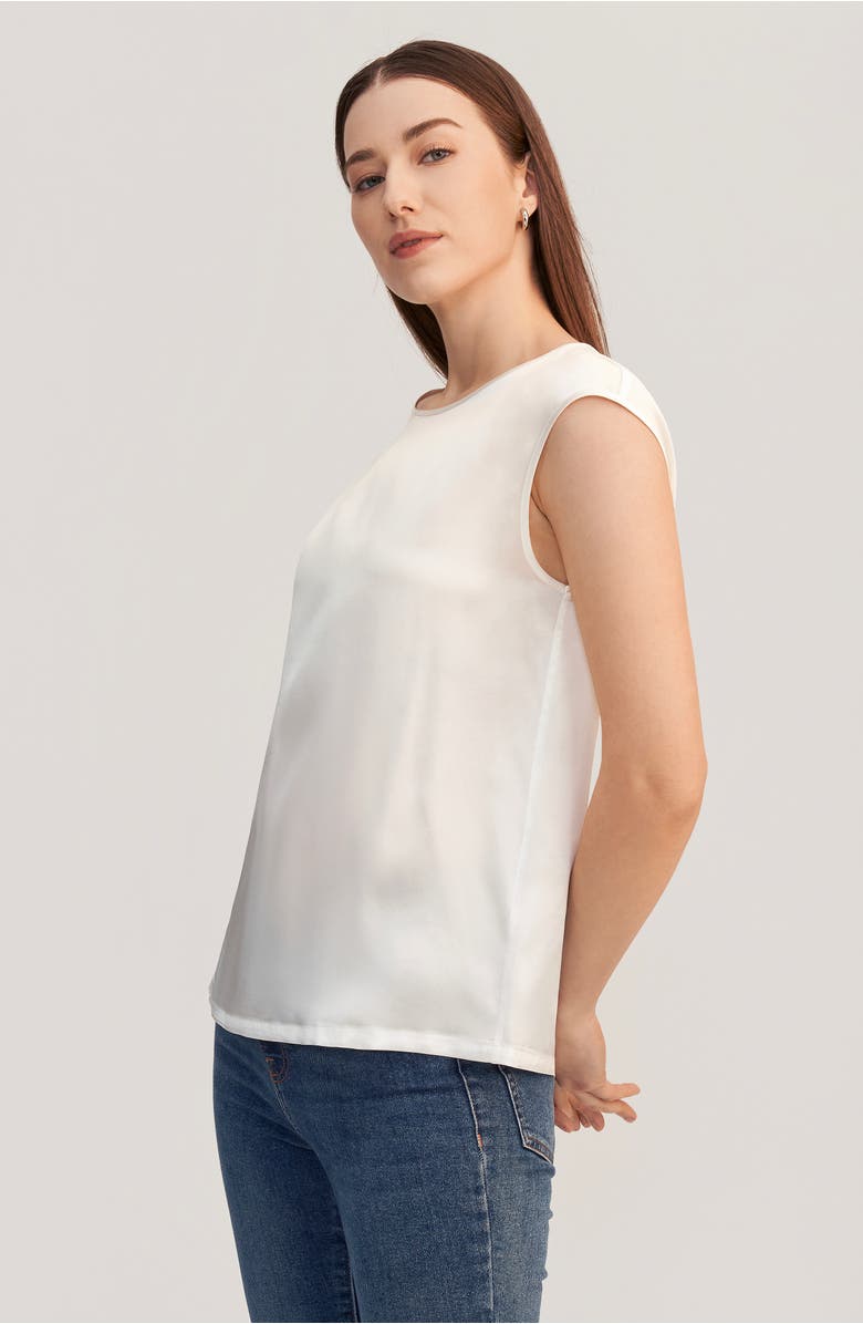 Lilysilk Women's Basic Cap Sleeves Silk Tee, Alternate, color, Natural White