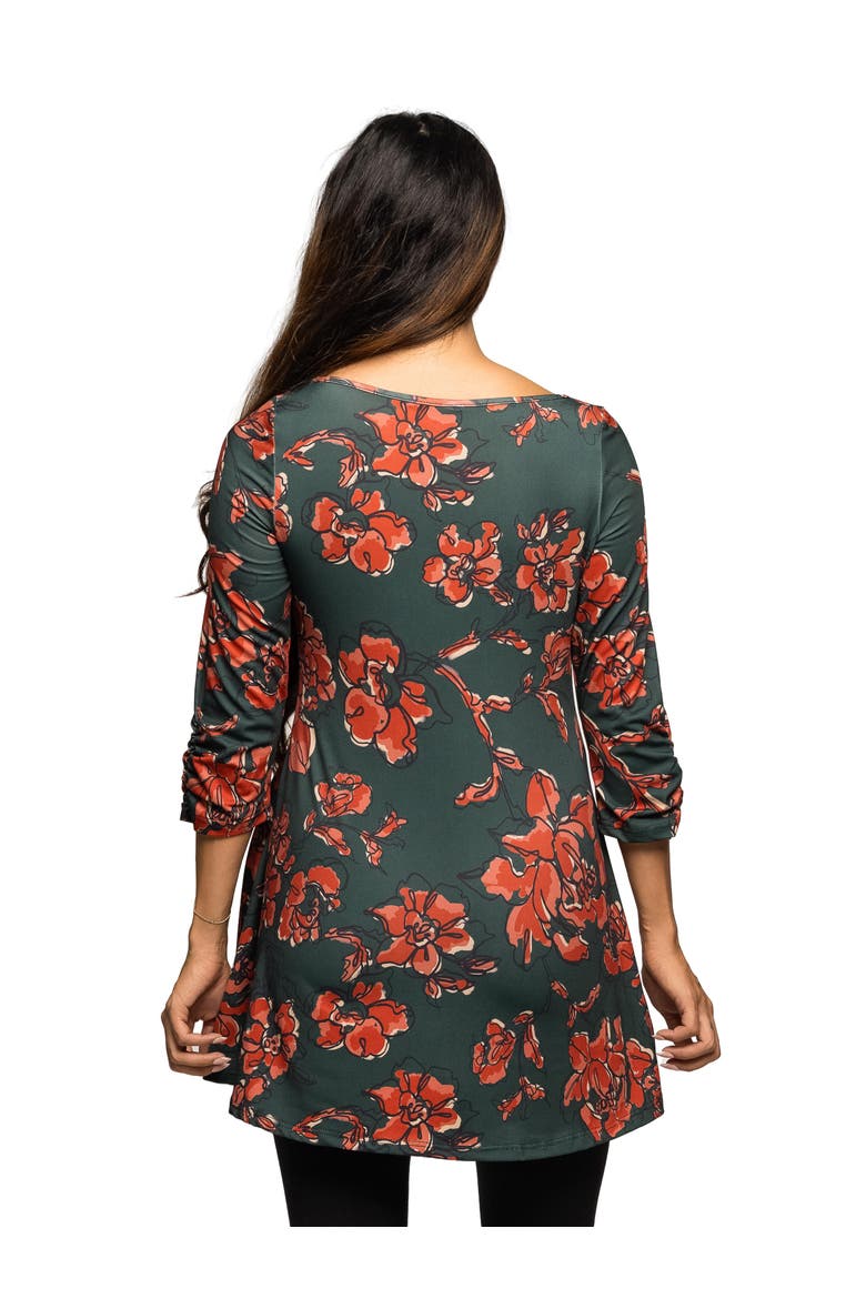 Maternity Essential Floral Print Three Quarter Sleeve Tunic Top, Alternate, color, Green Multi