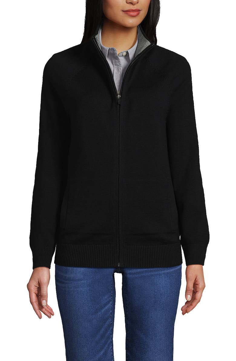 Lands
 End Performance Cotton Sweater Jacket, Main, color, 