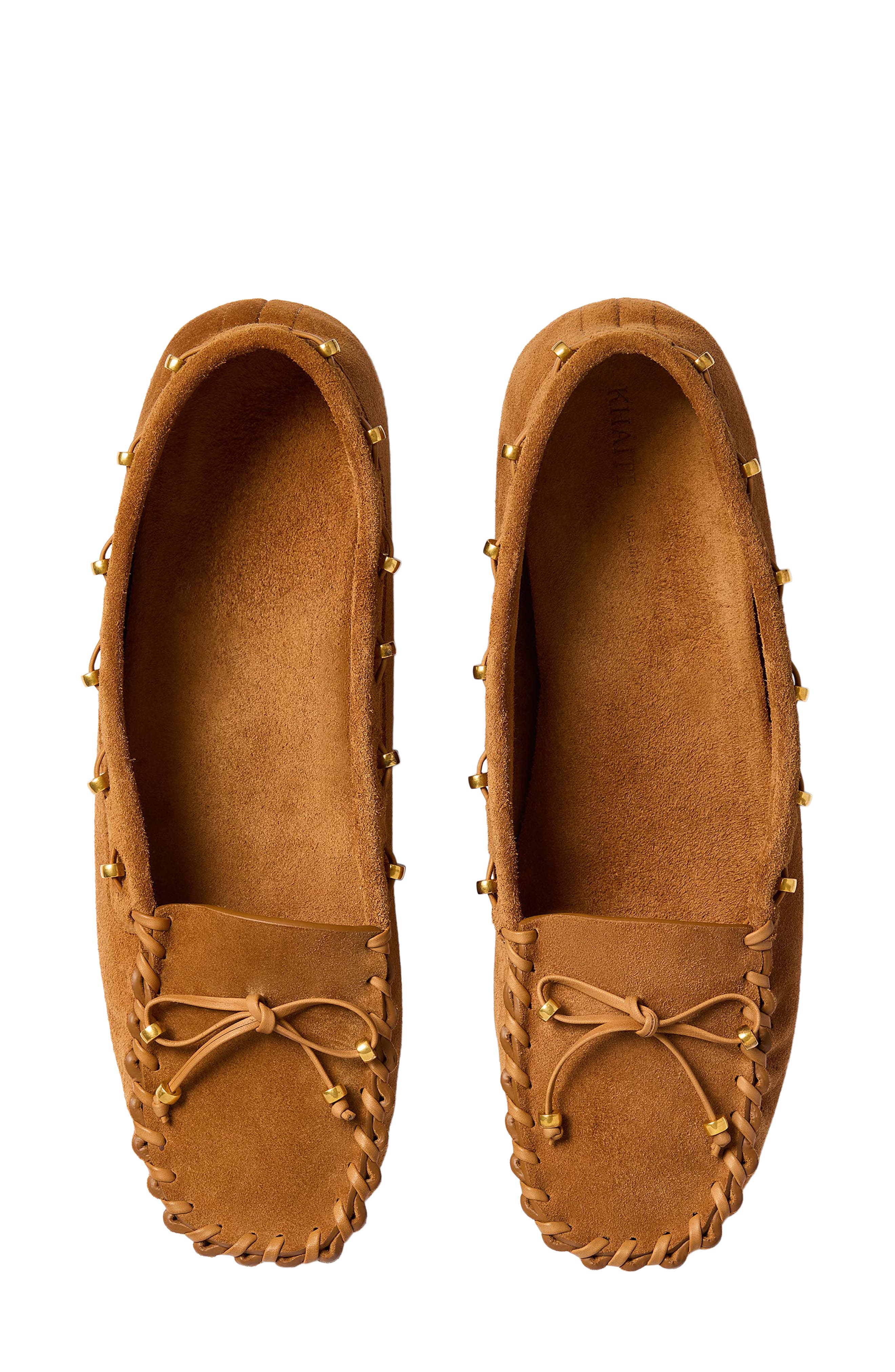 Khaite Milly Moc Toe Boat Shoe, Alternate, color, Caramel