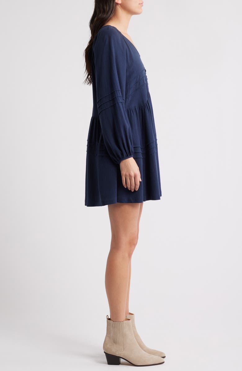 Treasure & Bond Pintuck Long Sleeve Minidress, Alternate, color, Navy