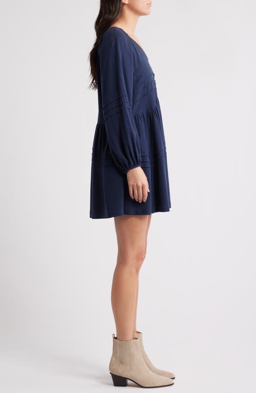 Treasure & Bond Pintuck Long Sleeve Minidress In Navy