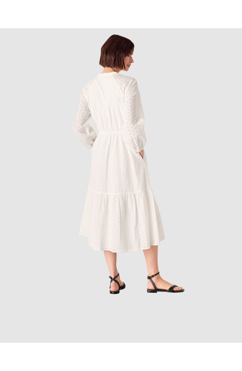 Whistles Long Sleeve Broderie Midi Dress, Alternate, color, White