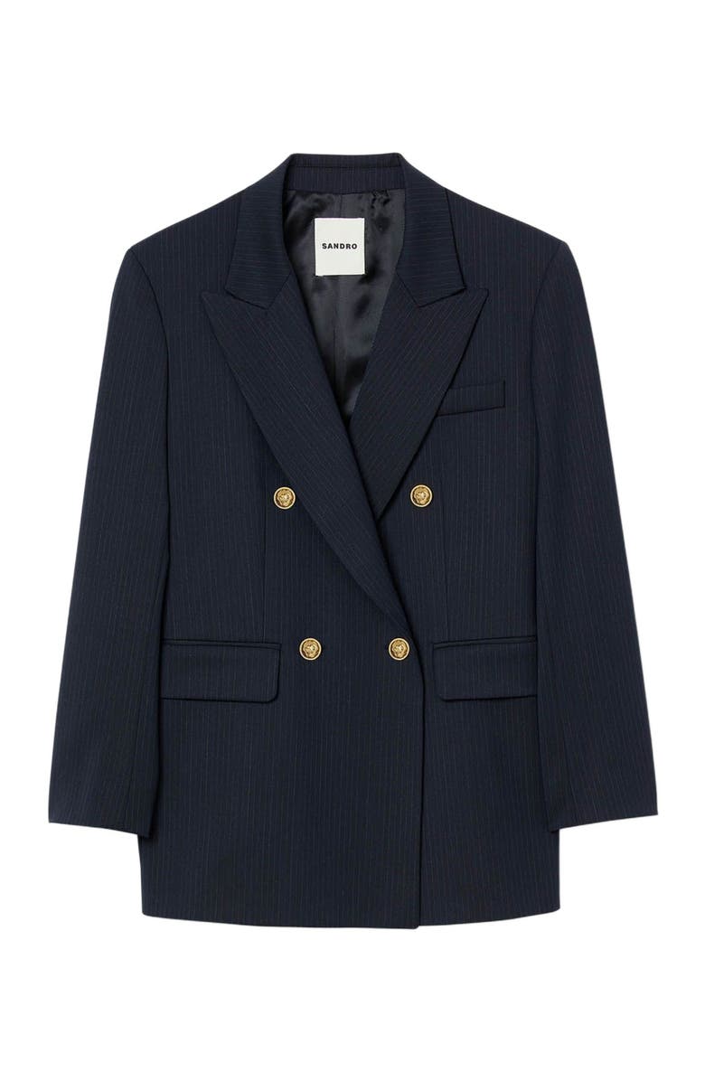 SANDRO Pinstripe jacket, Alternate, color, Navy Blue