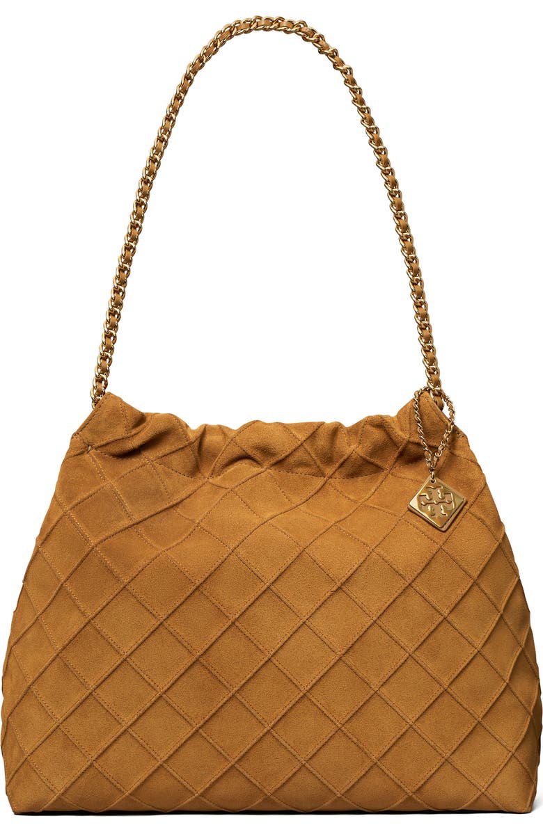 Tory Burch Fleming Soft Suede Hobo Bag, Main, color, Chicory Brown