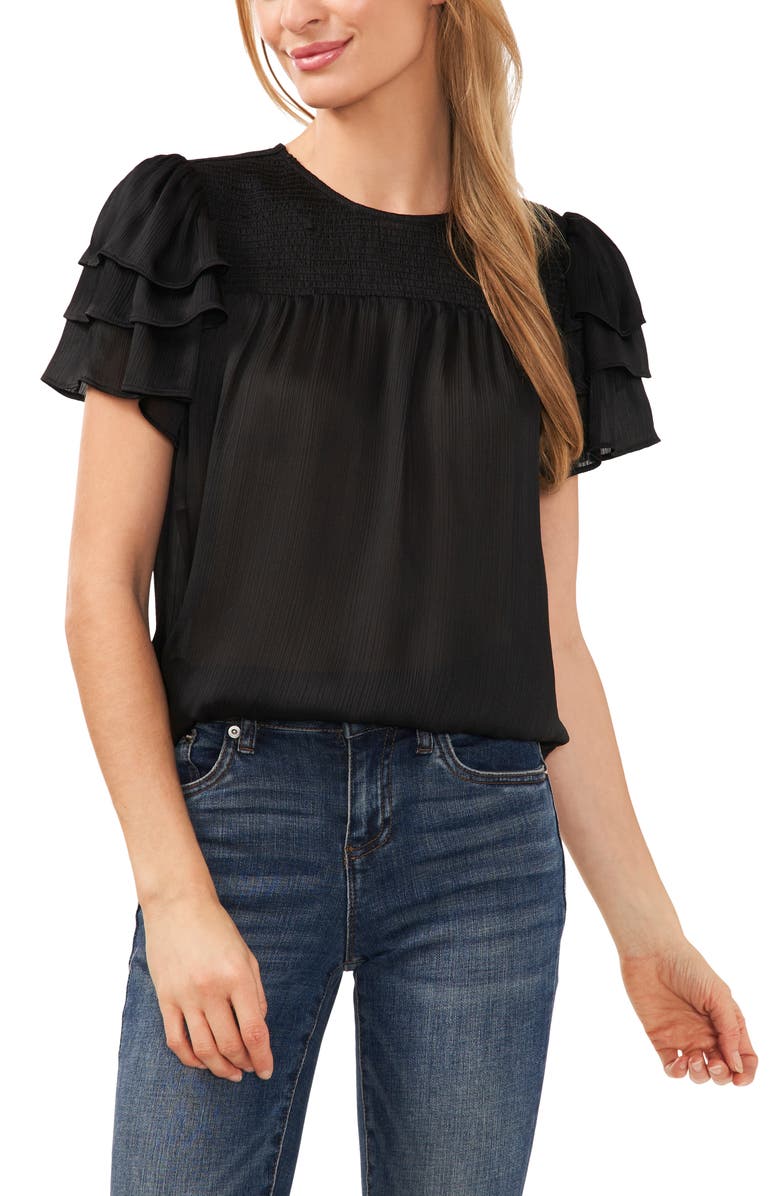 CeCe Smocked Yoke Tiered Sleeve Top, Main, color, 