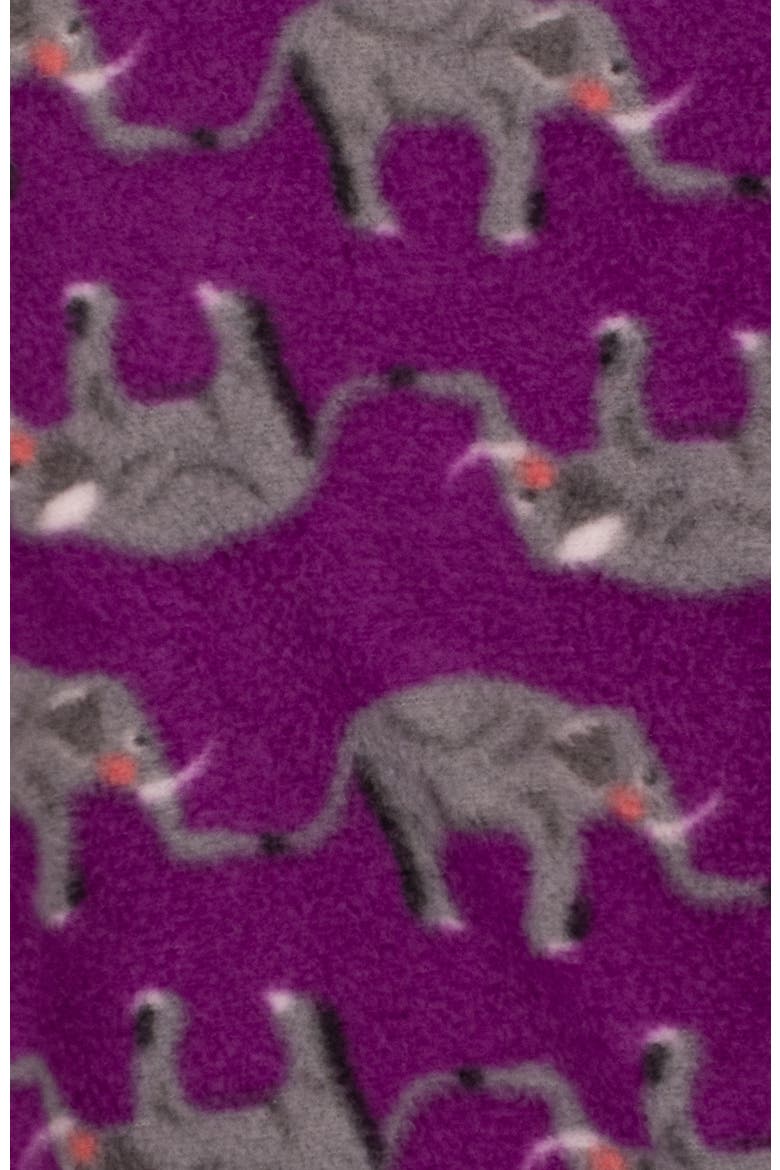 Fleece Footed Printed Holiday Pajamas, Alternate, color, Purple Elephant