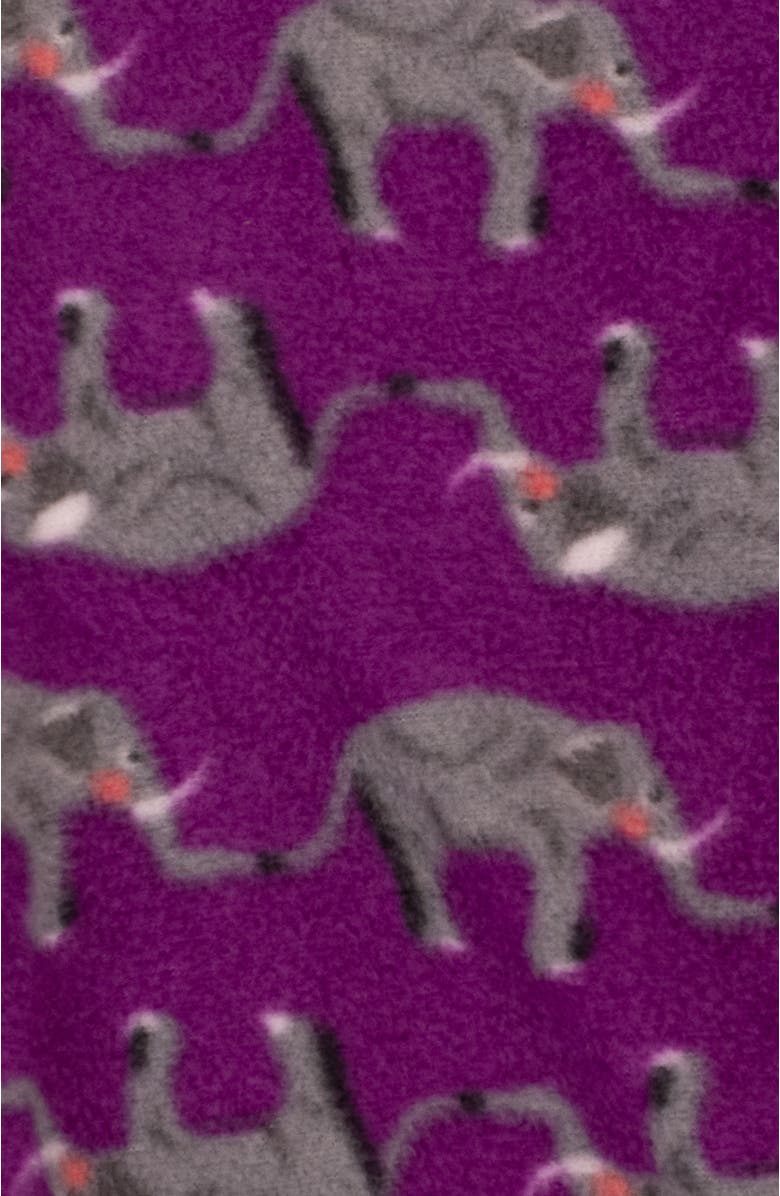 Leveret Footed Fleece Printed Holiday Pajamas, Alternate, color, Purple Elephant
