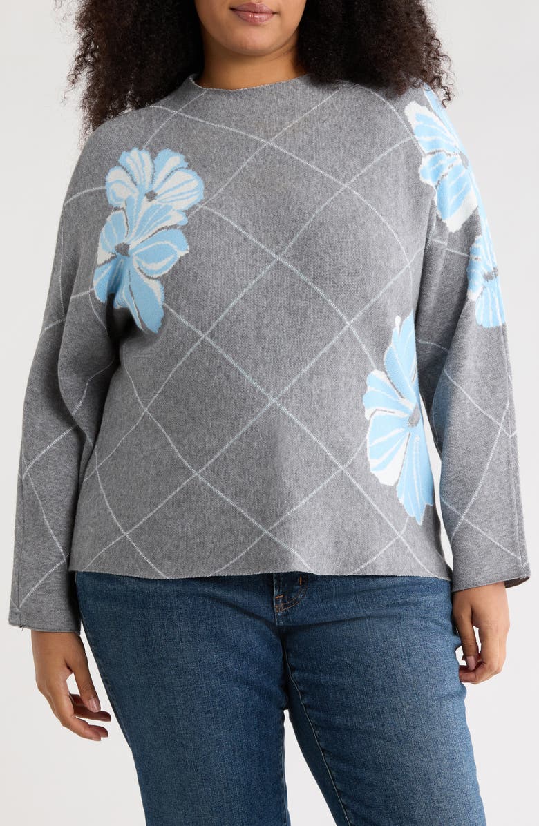 Joseph A Floral Diamond Jacquard Sweater, Main, color, Diamond Floral Grey