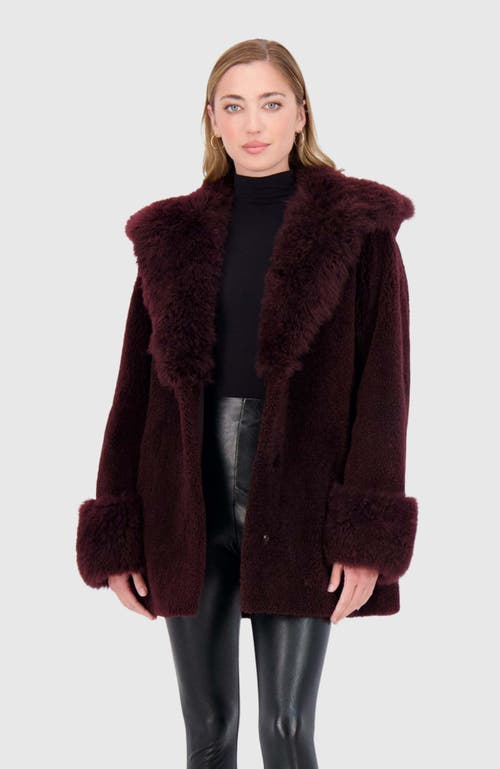 Gorski Cashmere Goat Shearling Parka Jacket With Cashmere Goat Hood Trim And Cuffs In Burgundy