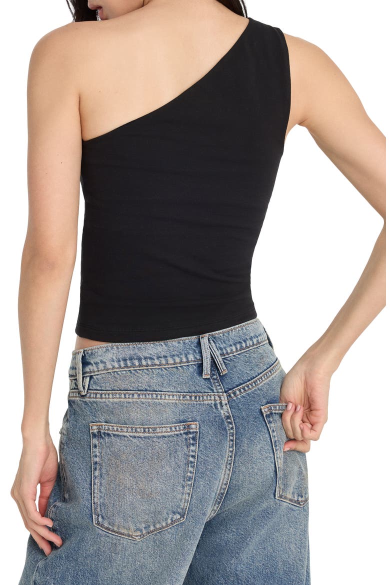 Stretch Cotton One Shoulder Crop Tank, Alternate, color, BLACK001