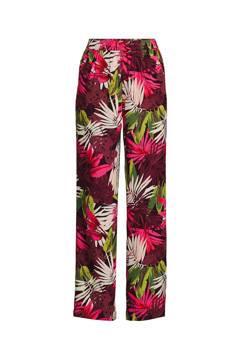 Rayon High Rise Wide Leg Pants - Set Bottom, Alternate, color, Rich Burgundy Tropical Palm