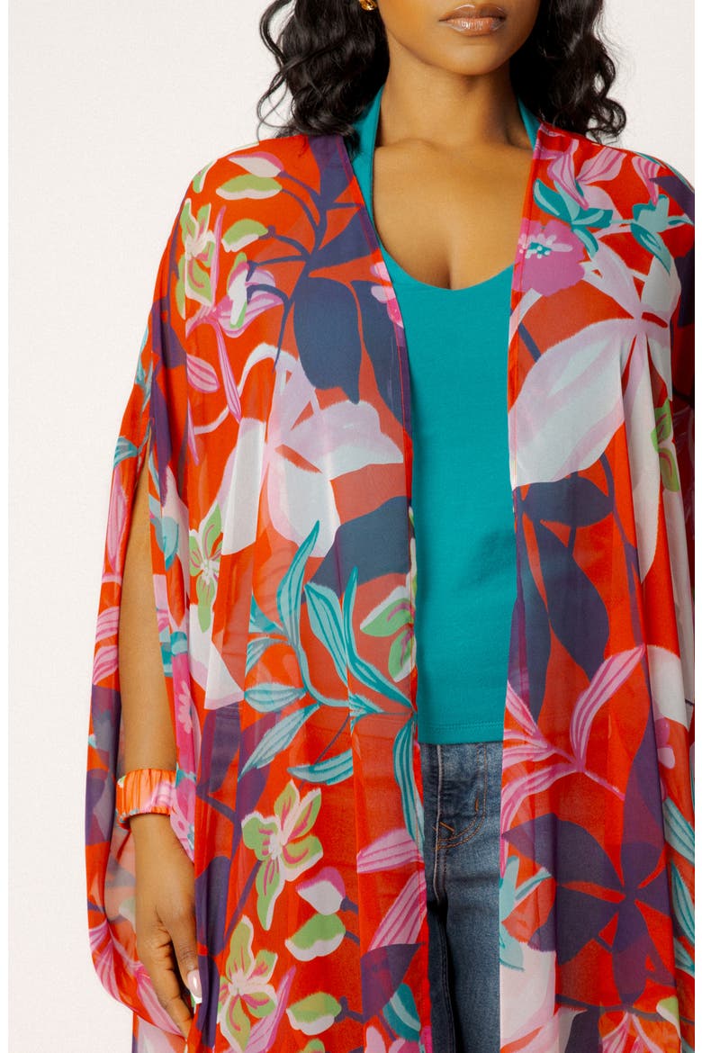 Floral Robe with Wristband, Alternate, color, RED MULTI