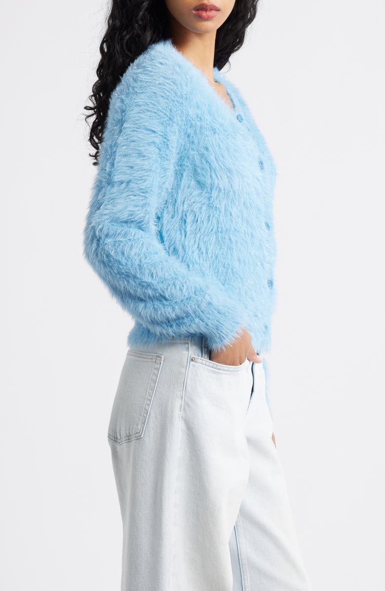 BP. Sparkle Fuzzy Cardigan, Alternate, color, Blue- Silver