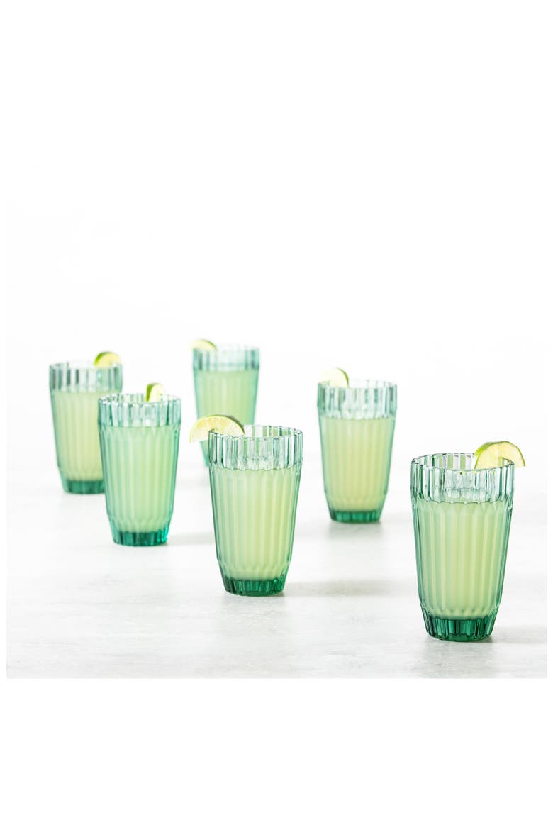 Archie Set of 6 Green Iced Beverage Glasses, Alternate, color, VERDE