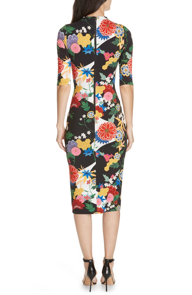 Alice + Olivia Delora Mock Neck Midi Sheath Dress, Alternate, color,