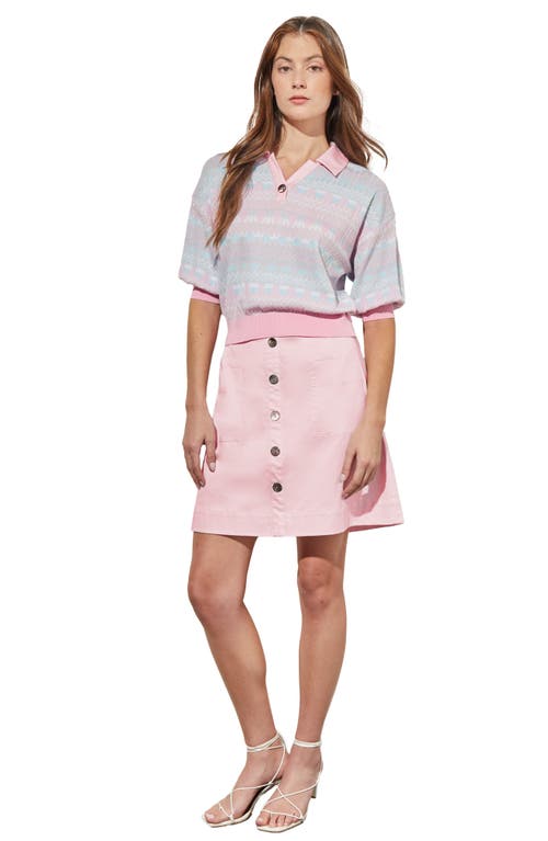 Ming Wang Puff Sleeve Pointelle Top In Perfect Pink Multi
