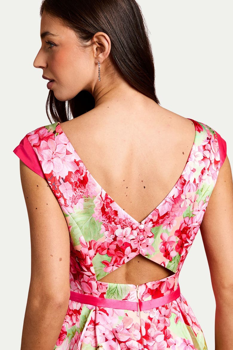Twill Hi-lo Floral Printed Midi Dress, Alternate, color, Blush