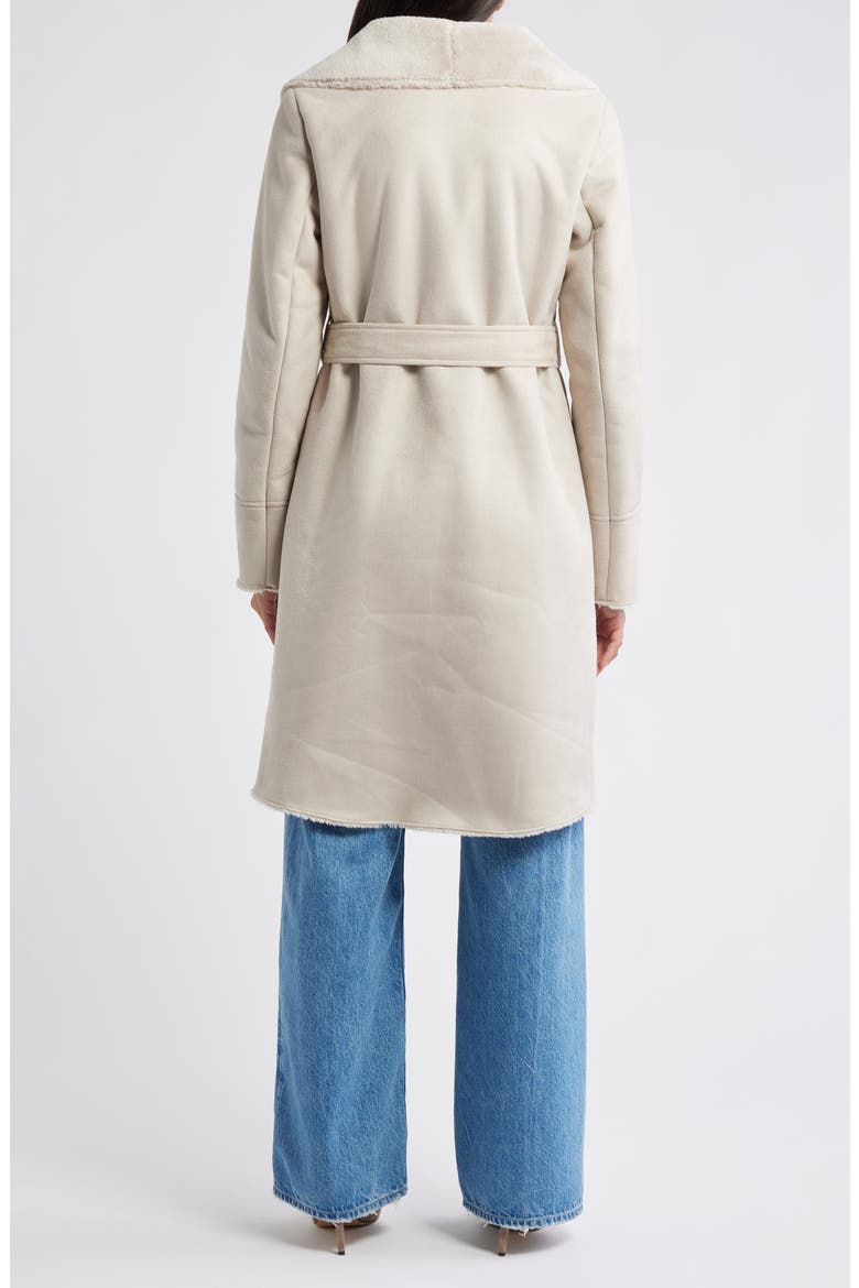 Belted Faux Shearling Coat, Alternate, color, LIGHT GREY