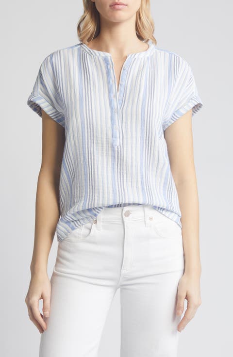 Stripe Cotton Gauze Henley