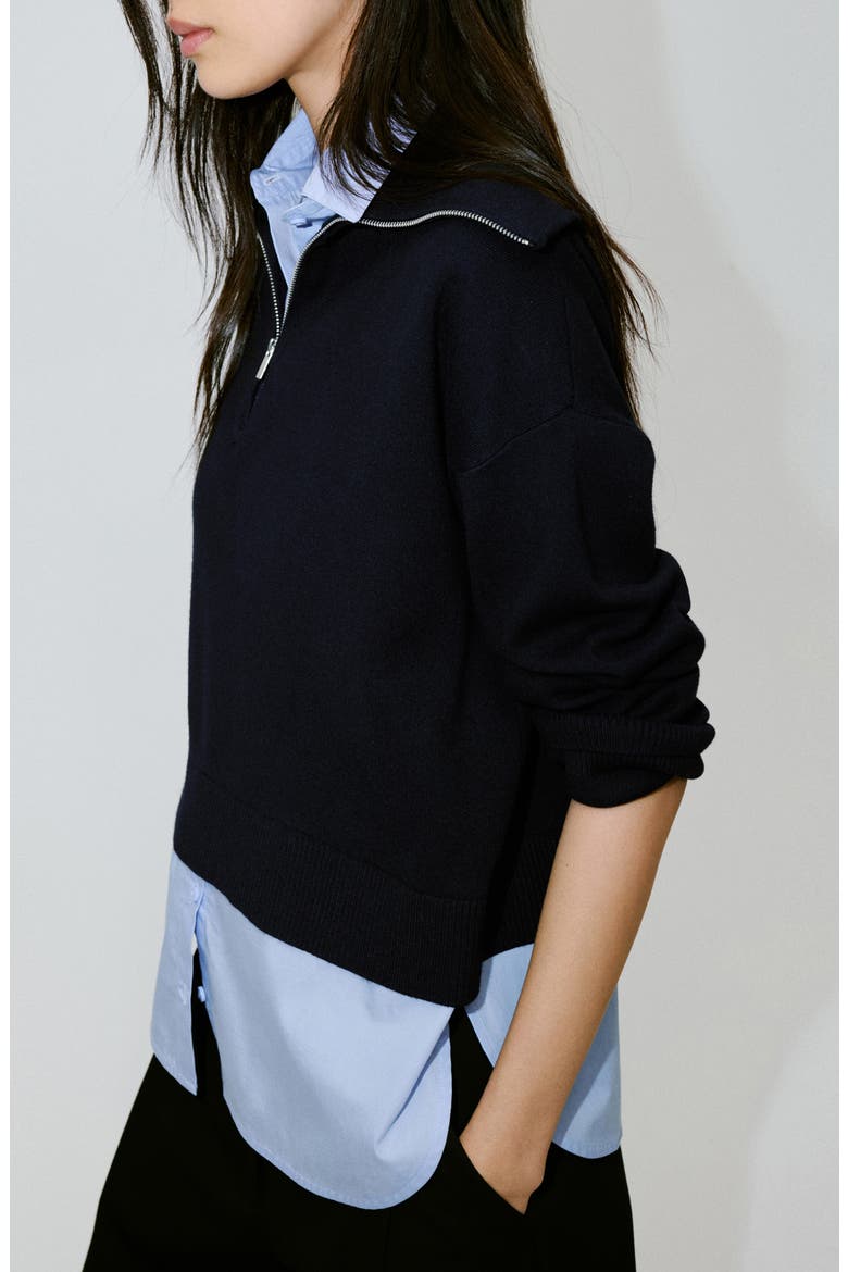 Layered Knit Sweater with Shirt, Alternate, color, DARK NAVY