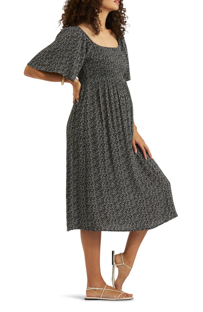 Ripe Maternity Emmy Shirred Dress, Alternate, color, Black / Natural