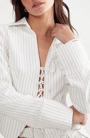 NASTY GAL Pinstripe Lace-Up Jacket