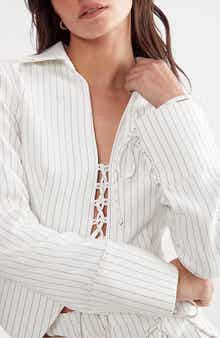 NASTY GAL Pinstripe Lace-Up Jacket