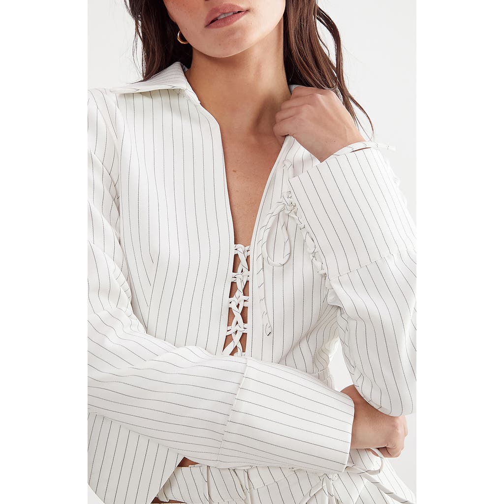 Nasty Gal Pinstripe Lace-up Jacket In Ivory