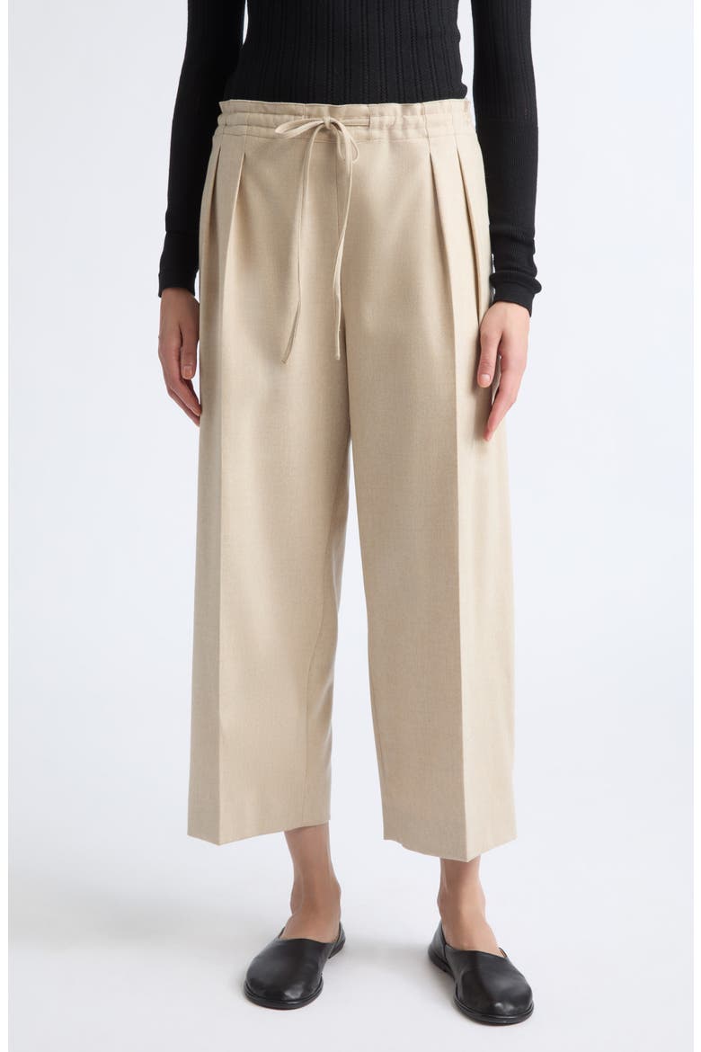 Pleated Stretch Wool & Cashmere Drawstring Trousers, Main, color, OATMEAL