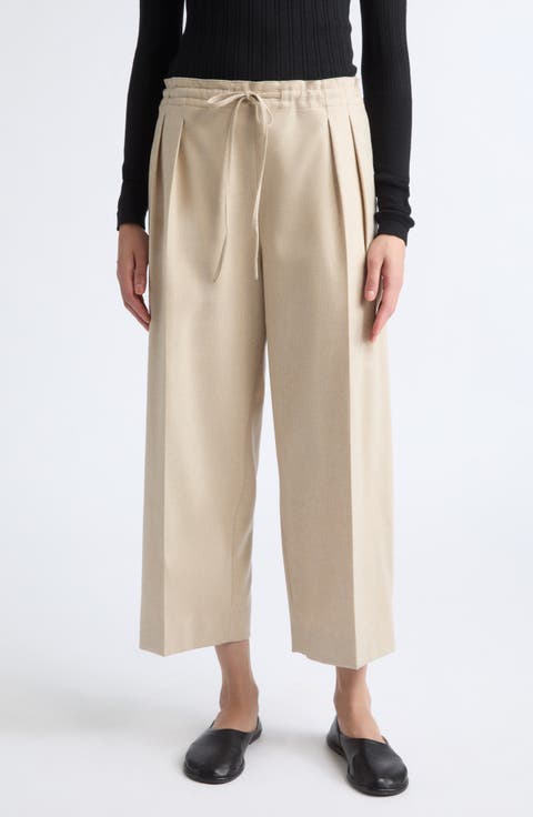 Pleated Stretch Wool & Cashmere Drawstring Trousers