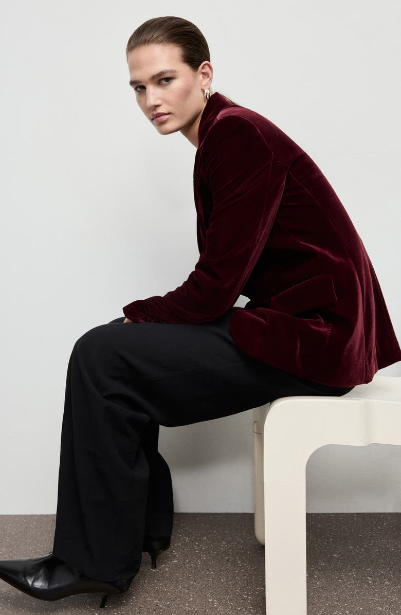 MANGO Structured Velvet Blazer, Alternate, color, Maroon