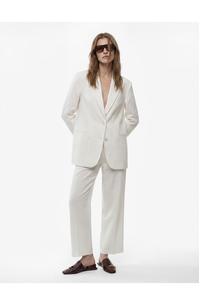 Koton Mid Rise Linen Blend Wide Leg Trousers, Alternate, color, White
