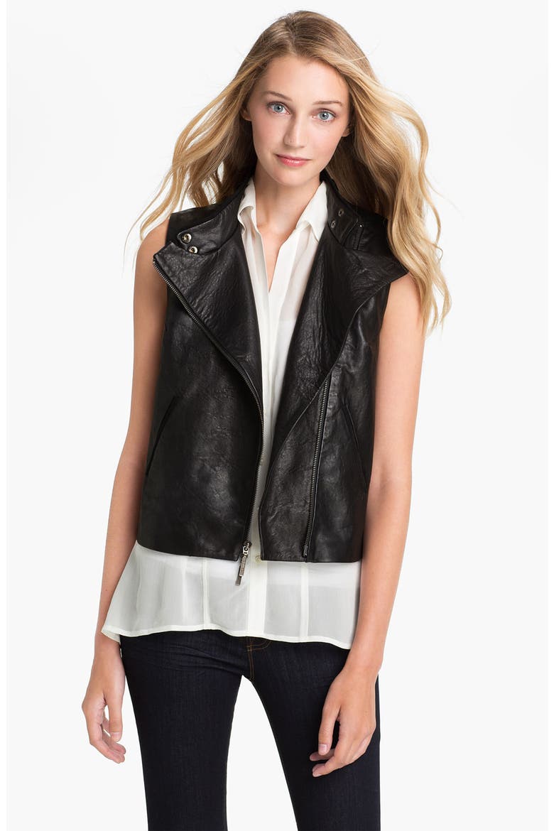 Zip Back Leather Vest, Main, color, RICH BLACK