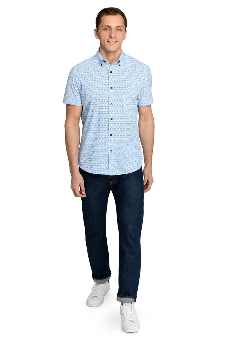 Slim Fit Circle Geo Performance Short Sleeve Shirt, Alternate, color, GREEN/WHITE