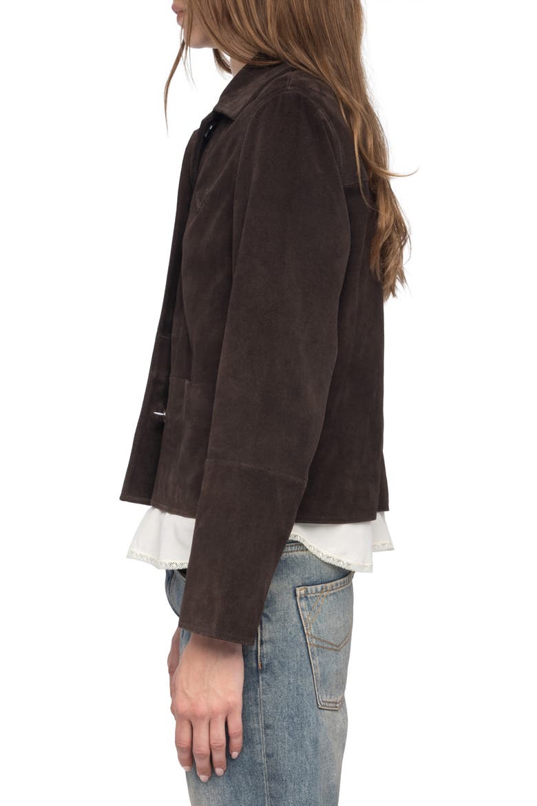 Lessa Suede Jacket, Alternate, color, DARK CHOCOLATE