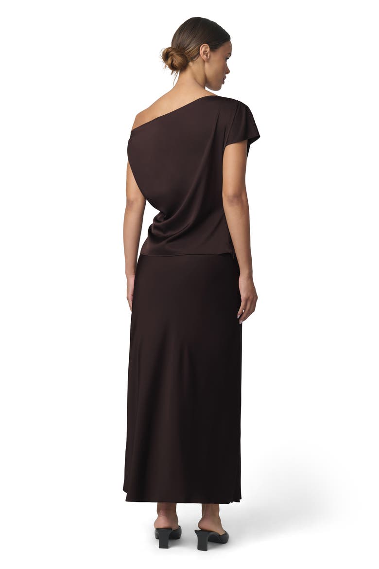 The Isla Drape One-Shoulder Satin Top, Alternate, color, ESPRESSO