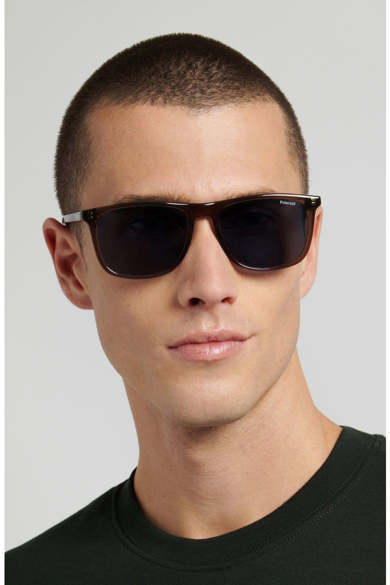55mm Polarized Rectangular Sunglasses, Alternate, color, BROWN/ BLUE PZ
