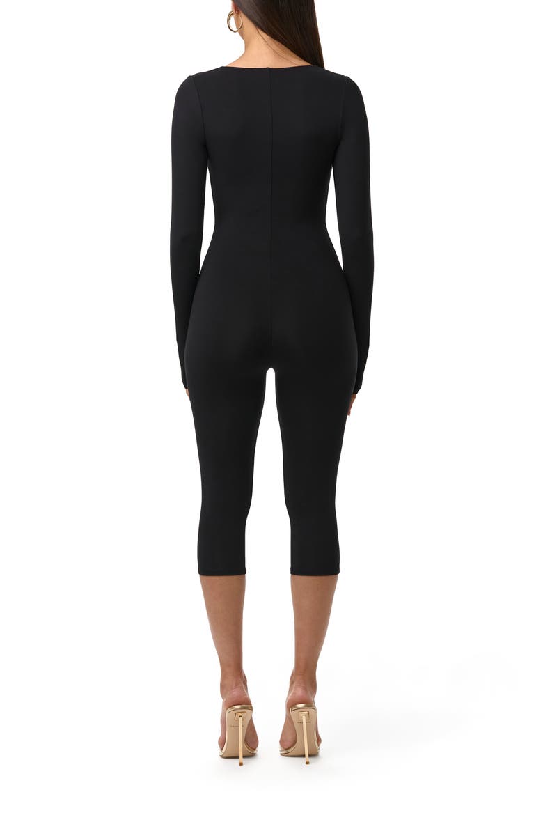 V-Cutout Capri Jumpsuit, Alternate, color, BLACK
